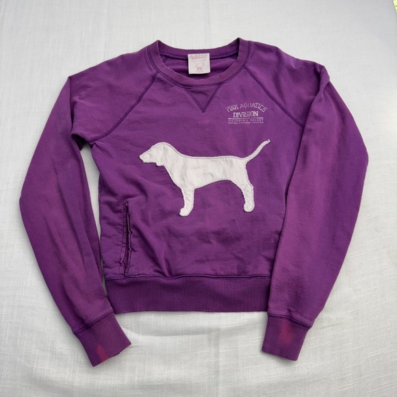 Victoria's Secret Tops - VTG Y2K Victorias Secret XS LIVE FOR PINK Crewneck Sweatshirt Dog Purple Trashed